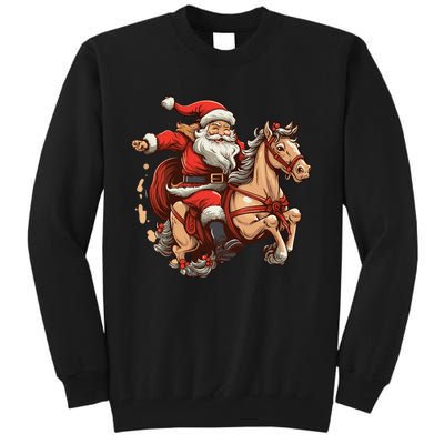 Funny Horse With Santa Claus For Christmas Holidays Tall Sweatshirt