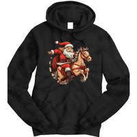 Funny Horse With Santa Claus For Christmas Holidays Tie Dye Hoodie