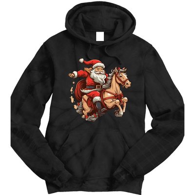 Funny Horse With Santa Claus For Christmas Holidays Tie Dye Hoodie