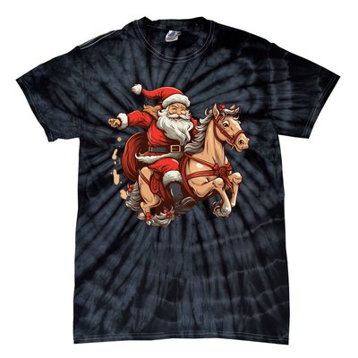 Funny Horse With Santa Claus For Christmas Holidays Tie-Dye T-Shirt