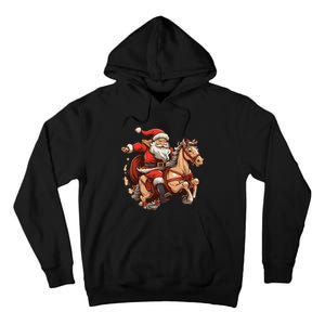 Funny Horse With Santa Claus For Christmas Holidays Tall Hoodie