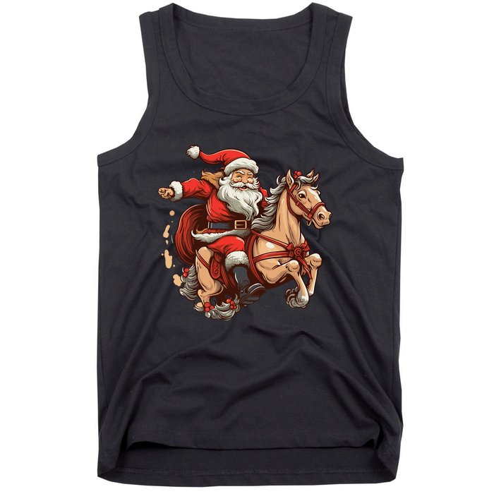 Funny Horse With Santa Claus For Christmas Holidays Tank Top