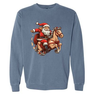 Funny Horse With Santa Claus For Christmas Holidays Garment-Dyed Sweatshirt