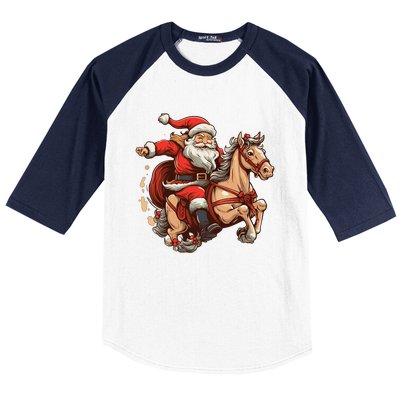 Funny Horse With Santa Claus For Christmas Holidays Baseball Sleeve Shirt