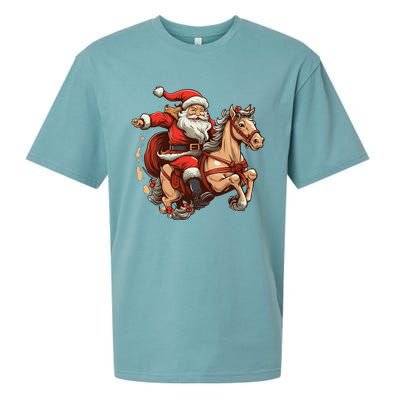 Funny Horse With Santa Claus For Christmas Holidays Sueded Cloud Jersey T-Shirt