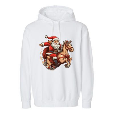 Funny Horse With Santa Claus For Christmas Holidays Garment-Dyed Fleece Hoodie