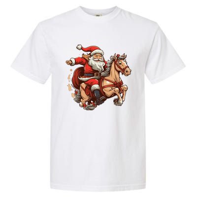 Funny Horse With Santa Claus For Christmas Holidays Garment-Dyed Heavyweight T-Shirt