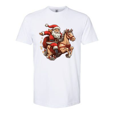 Funny Horse With Santa Claus For Christmas Holidays Softstyle CVC T-Shirt