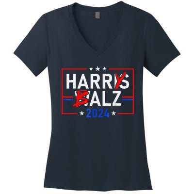 Funny Harris Walz 24 Harry Balz 2024 Meme Democratics Vote Women's V-Neck T-Shirt