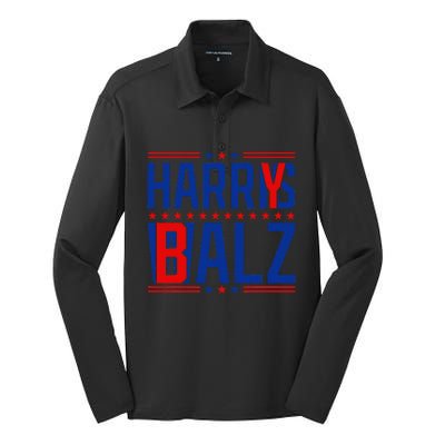 Funny Harris Walz 24 Harry Balz 2024 Meme Democratics Vote Silk Touch Performance Long Sleeve Polo