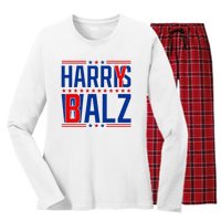 Funny Harris Walz 24 Harry Balz 2024 Meme Democratics Vote Women's Long Sleeve Flannel Pajama Set 