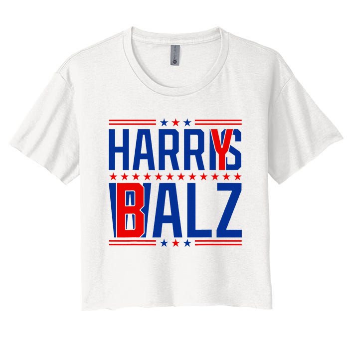 Funny Harris Walz 24 Harry Balz 2024 Meme Democratics Vote Women's Crop Top Tee