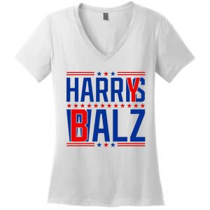 Funny Harris Walz 24 Harry Balz 2024 Meme Democratics Vote Women's V-Neck T-Shirt