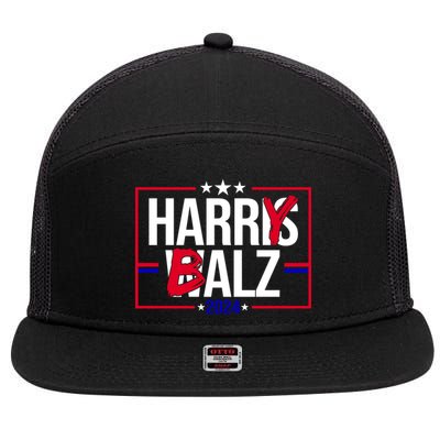Funny Harris Walz 24 Harry Balz 2024 Political Meme 7 Panel Mesh Trucker Snapback Hat