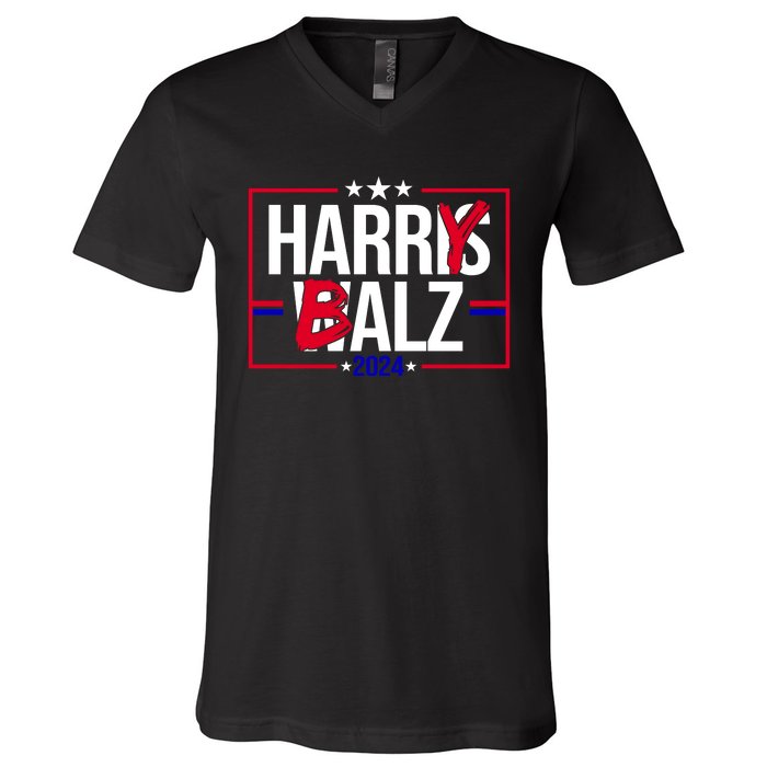 Funny Harris Walz 24 Harry Balz 2024 Political Meme V-Neck T-Shirt