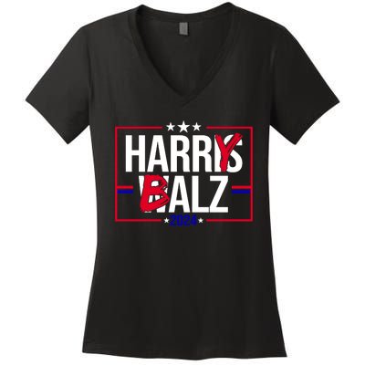 Funny Harris Walz 24 Harry Balz 2024 Political Meme Women's V-Neck T-Shirt