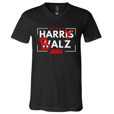 Funny Harris Walz 24 Hairy Balz 2024 Meme Democratics Vote V-Neck T-Shirt