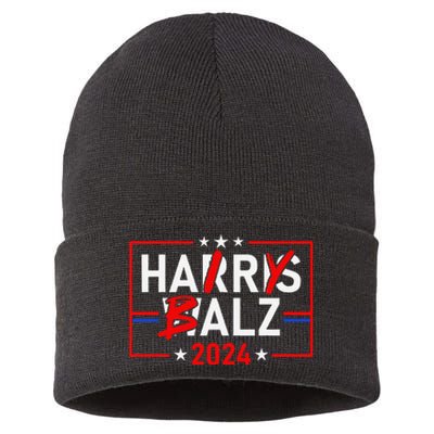 Funny Harris Walz 24 Hairy Balz 2024 Meme Democratics Vote Sustainable Knit Beanie