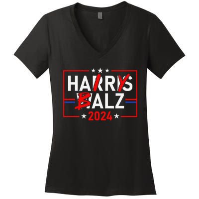 Funny Harris Walz 24 Hairy Balz 2024 Meme Democratics Vote Women's V-Neck T-Shirt