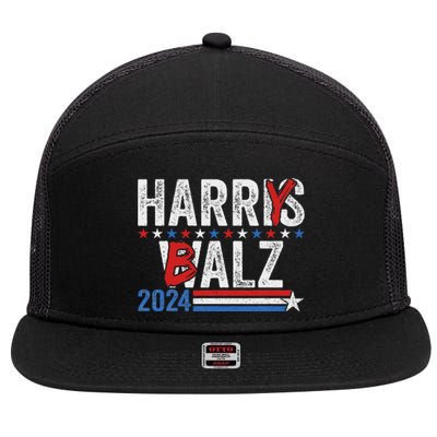 Funny Harris Walz 24 Harry Balz 2024 Meme Democratics Vote 7 Panel Mesh Trucker Snapback Hat