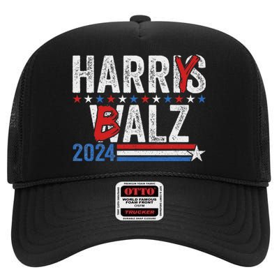 Funny Harris Walz 24 Harry Balz 2024 Meme Democratics Vote High Crown Mesh Back Trucker Hat