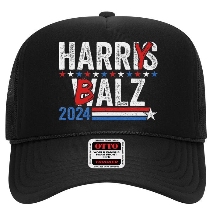 Funny Harris Walz 24 Harry Balz 2024 Meme Democratics Vote High Crown Mesh Back Trucker Hat