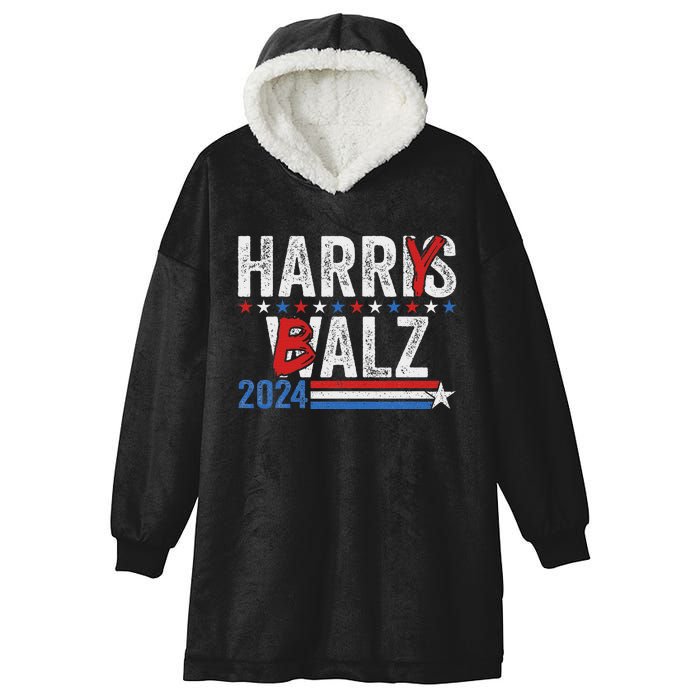 Funny Harris Walz 24 Harry Balz 2024 Meme Democratics Vote Hooded Wearable Blanket