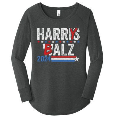 Funny Harris Walz 24 Harry Balz 2024 Meme Democratics Vote Women's Perfect Tri Tunic Long Sleeve Shirt