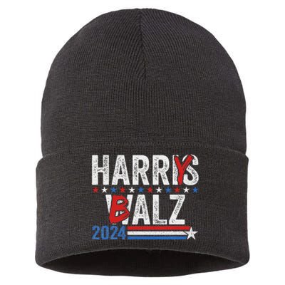 Funny Harris Walz 24 Harry Balz 2024 Meme Democratics Vote Sustainable Knit Beanie