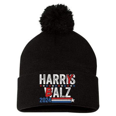 Funny Harris Walz 24 Harry Balz 2024 Meme Democratics Vote Pom Pom 12in Knit Beanie