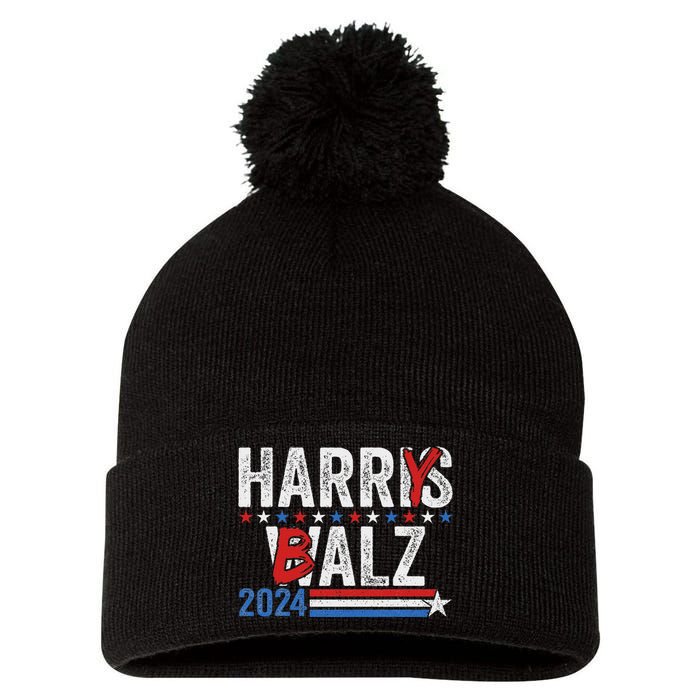 Funny Harris Walz 24 Harry Balz 2024 Meme Democratics Vote Pom Pom 12in Knit Beanie