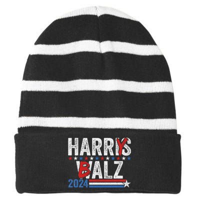 Funny Harris Walz 24 Harry Balz 2024 Meme Democratics Vote Striped Beanie with Solid Band