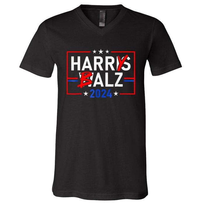 Funny Harris Walz 24 Harry Balz 2024 Meme Democratics Vote V-Neck T-Shirt