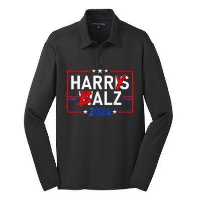 Funny Harris Walz 24 Harry Balz 2024 Meme Democratics Vote Silk Touch Performance Long Sleeve Polo