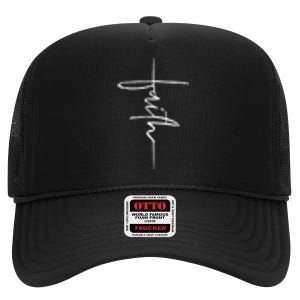 Faith Hand Written Calligraphy Christian Front And Back Print High Crown Mesh Back Trucker Hat