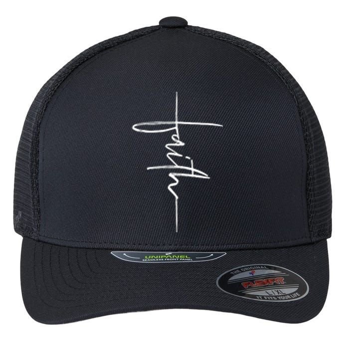 Faith Hand Written Calligraphy Christian Front And Back Print Flexfit Unipanel Trucker Cap