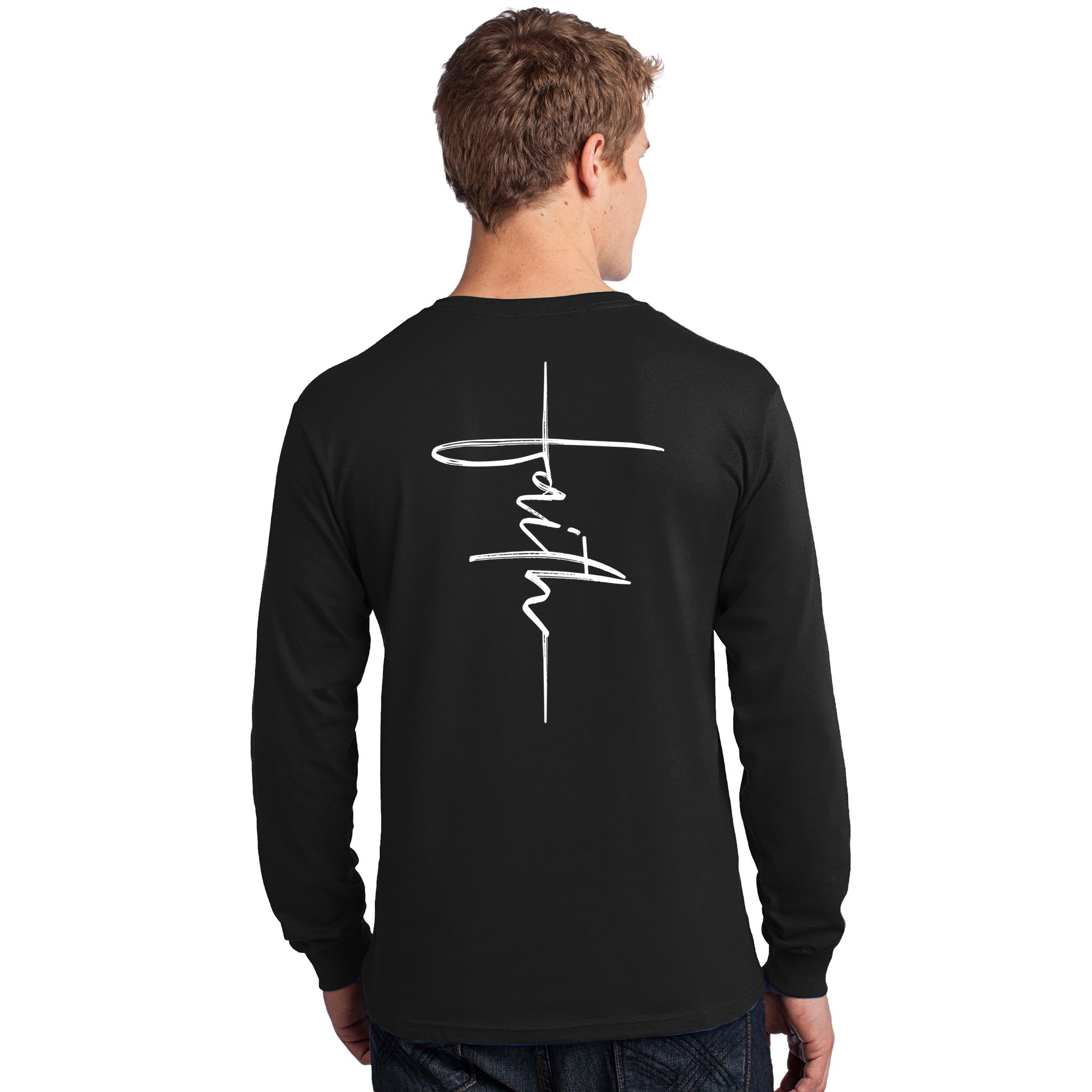 Faith Hand Written Calligraphy Christian Front And Back Print Long Sleeve Shirt