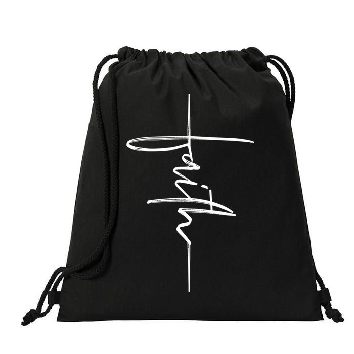 Faith Hand Written Calligraphy Christian Front And Back Print Drawstring Bag