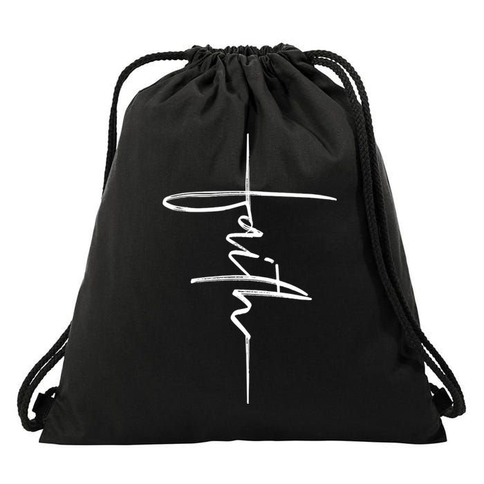 Faith Hand Written Calligraphy Christian Front And Back Print Drawstring Bag