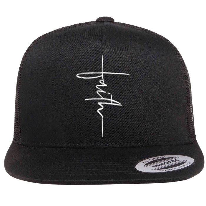 Faith Hand Written Calligraphy Christian Front And Back Print Flat Bill Trucker Hat