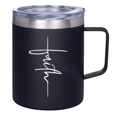 Faith Hand Written Calligraphy Christian Front And Back Print 12oz Stainless Steel Coffee Mug