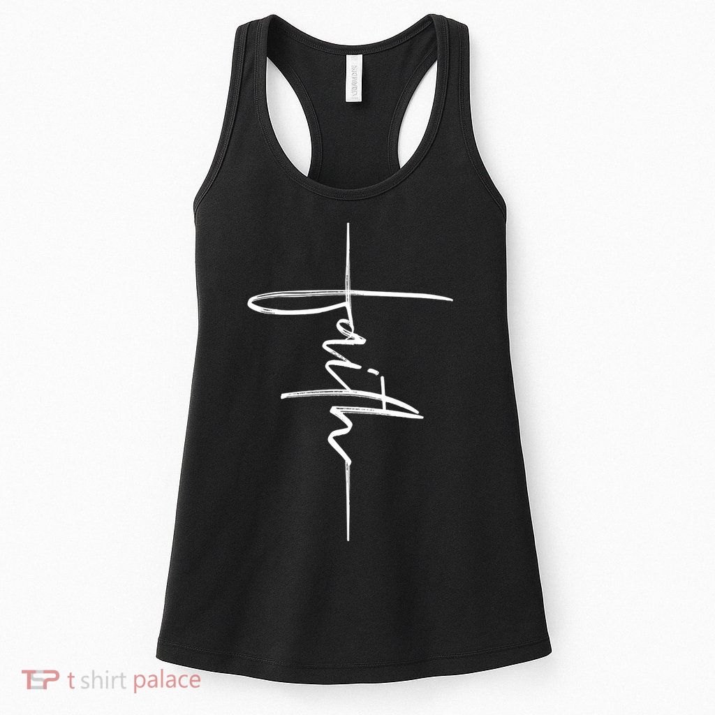 Faith Hand Written Calligraphy Christian Front And Back Print Womens Tank Top