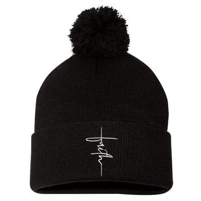 Faith Hand Written Calligraphy Christian Front And Back Print Pom Pom 12in Knit Beanie