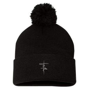 Faith Hand Written Calligraphy Christian Front And Back Print Pom Pom 12in Knit Beanie