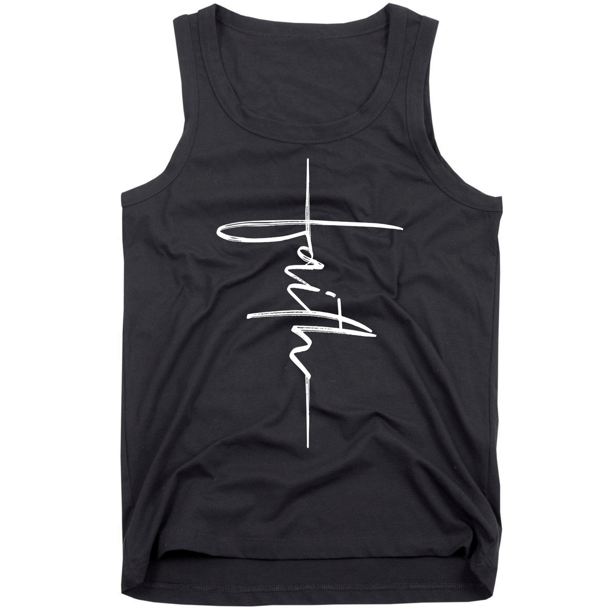 Faith Hand Written Calligraphy Christian Front And Back Print Tank Top
