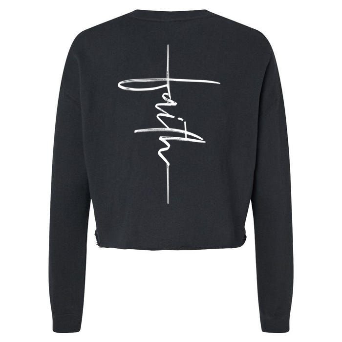 Faith Hand Written Calligraphy Christian Front And Back Print Cropped Pullover Crew
