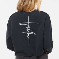 Faith Hand Written Calligraphy Christian Front And Back Print Cropped Pullover Crew