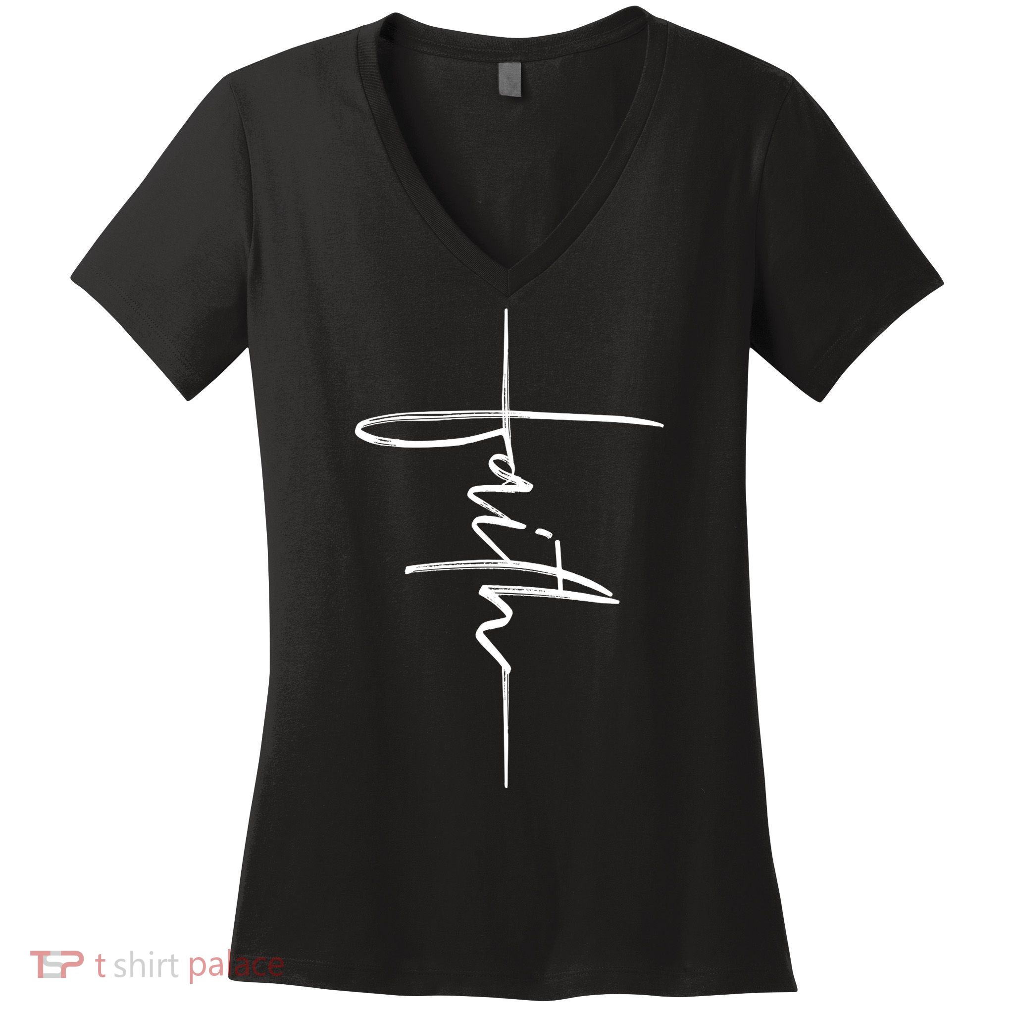 Faith Hand Written Calligraphy Christian Front And Back Print Women's V-Neck T-Shirt