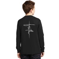 Faith Hand Written Calligraphy Christian Front And Back Print Kids Long Sleeve Shirt