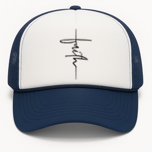 Faith Hand Written Calligraphy Christian Front And Back Print Trucker Hat